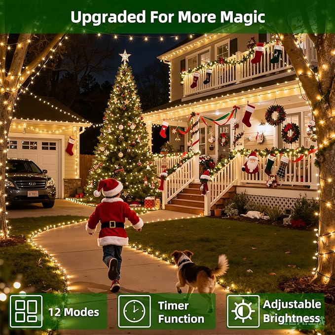 750 LED 240FT Christmas Lights Outdoor,12 Lighting Modes Christmas String Lights with Timer, Dimmable Warm White LED StringLights Waterproof for Yard Tree Wedding Party Holiday Warm White