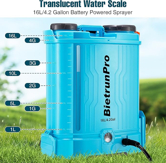 Battery Powered Backpack Sprayer 4 Gallon, with Auto Mixing, 100 PSI Backpack Sprayer 4 Gallon with 5 Nozzles, Electric Garden Pump Sprayer with 8Ah Battery, for Weeding, Spraying & Cleaning