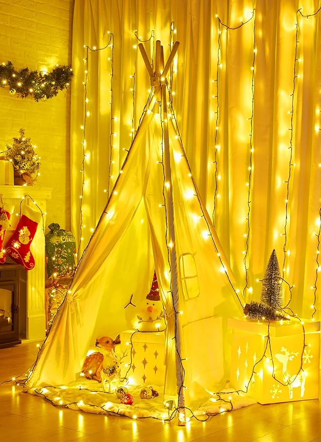 Minetom Christmas Lights, 128ft 400 LED Outdoor Christmas Tree Lights with Remote, 8 Modes String Lights Plug-in Mini Xmas Tree Lights with Timer for Outside Party Decor, Warm White