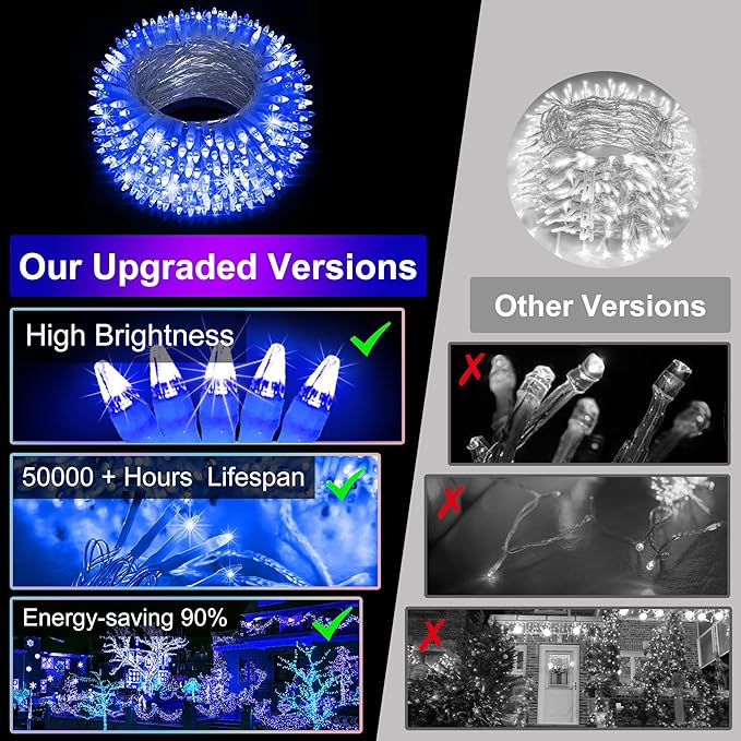750 LED Christmas Lights Outdoor Use, 246ft 8 Lighting Modes Fairy Lights for Outside, Christmas Tree Lights Outdoor IP44 Waterproof for Xmas Patio Yard Fence Deck Balcony Garden DecorBlue