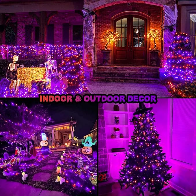 JMEXSUSS 200 LED Orange and Purple Halloween Lights, 66ft Connectable Halloween Lights Outdoor Waterproof, 8 Modes Plug in String Light for Tree Yard Garden Indoor Outdoor Decor