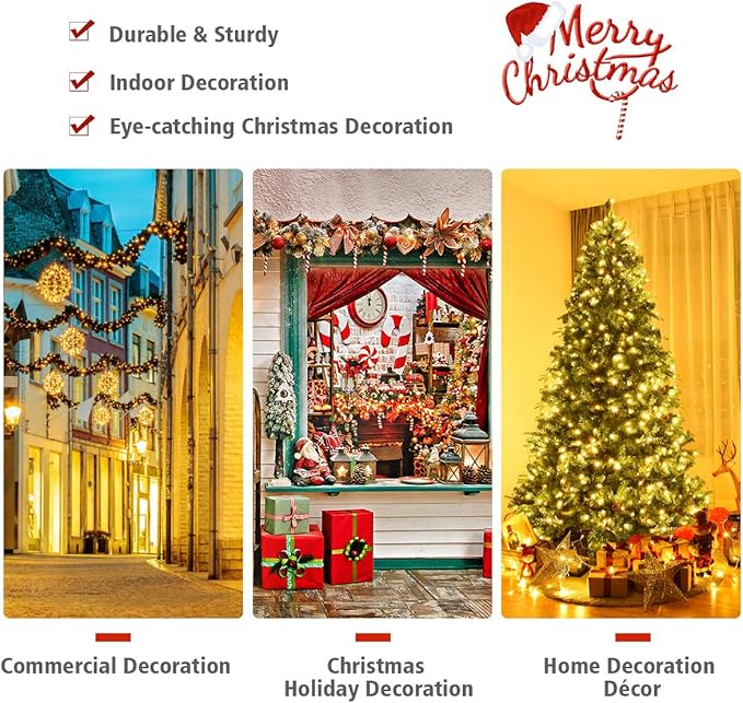 GOFLAME 8ft Artificial Pre-lit Christmas Tree with Warm White LED Lights and Pine Cones, Home Holiday Décor, Hinged, 1335 Branches for Indoor Decoration, Easy Setup