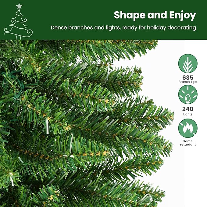 SHareconn 6.5ft Prelit Artificial Hinged Slim Pencil Christmas Tree, with Remote Controlled Multi-Color RGB Lights, Perfect Choice Decoration for Xmas Holiday, 6.5 FT, Green