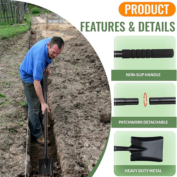 Shovel, Garden Shovels for Digging, Small Spade Square Trench Shovel with 43.3" Metal Handle,Mini Transfer Small Flat Shovels for Gardening,Planting,Digging,Landscaping,Camping,Kids Sand Beach Shovels