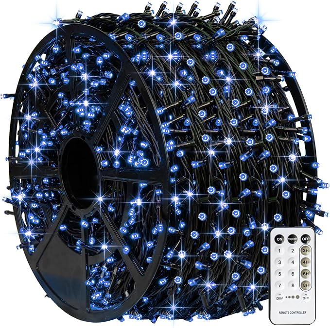 TW SHINE Blue Christmas Lights, 1000 LED 328FT Christmas String Lights Plug in with 8 Modes, Remote Waterproof Xmas Lights Outdoor Indoor Decorations for Party Yard Decor