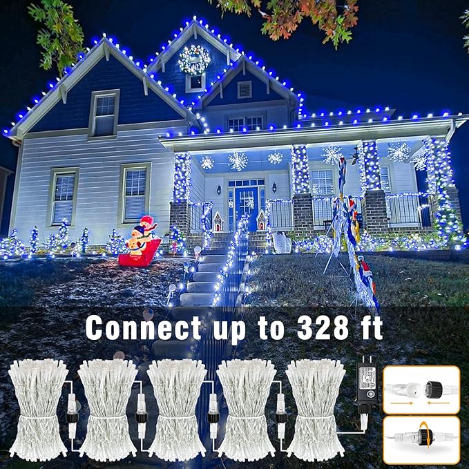 66FT 200 LED Christmas Lights Outdoor, Plug in Christmas String Lights Indoor, Waterproof & 8 Modes & Timer Function, Connectable Fairy Twinkle Light for Bedroom Classroom Wedding Decor, Blue White