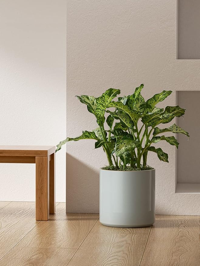 LE TAUCI 12 Inch Pots for Plants, Ceramic Large Plant Pot for Indoor Plants, Mid-Century Modern Flower Planter Pots with Drainage Hole and Removable Plug, Round Planter Pot, Reactive Glaze Blue Gray