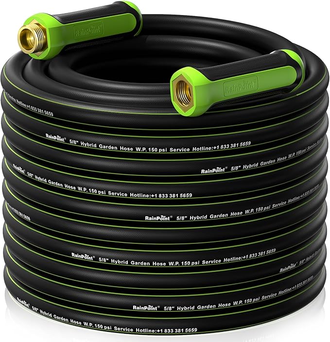 RAINPOINT Garden Hose 100ft x 5/8", Water Hose Heavy Duty, Flexible, Lightweight Durable Hybrid Hose with Swivel Handle for Yard, Car Wash, Pets, No Kink, Male to Female Fittings
