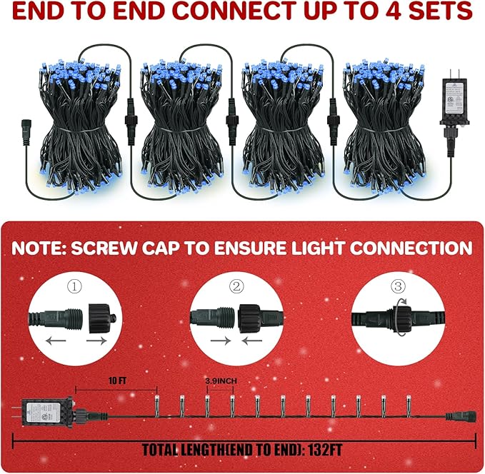 132FT 400 LED Christmas Lights with Timer, Twinkle Fairy Lights String with 8 Flashing Modes String Lights for Indoor Bedroom Outdoor Christmas Trees Garland Wreath Holiday Decorations, Blue