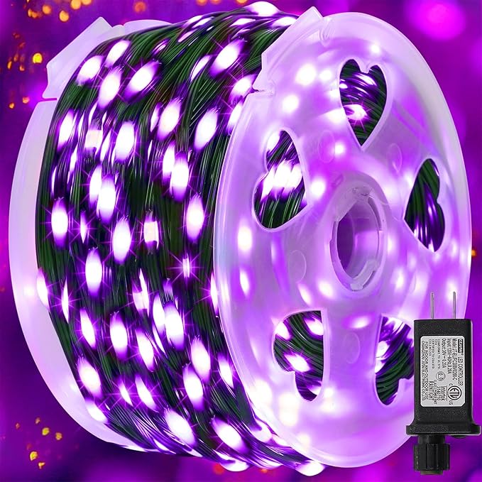 WATERGLIDE Extra Long 328 FT Halloween Lights, 1000 LED Outdoor Fairy String Light, Green PVC Copper Wire Christmas Lights, Plug in 8 Modes & Waterproof for Tree Party Home Yard Decor, Purple