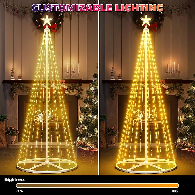 5FT+6FT+7.5FT Smart Cone Christmas Tree, Multicolor Prelit Outdoor Christmas Tree Lights, Music Sync, App & Remote Control, LED Light Show Tree for Indoor Outdoor Decorations