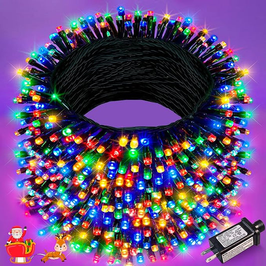 328FT 1000 LED Christmas Lights, Plug in Multicolor Christmas Tree Lights Outdoor with Timer and 8 Modes, Green Wire Waterproof String Lights for Indoor Yard Patio Xmas Holiday Decorations