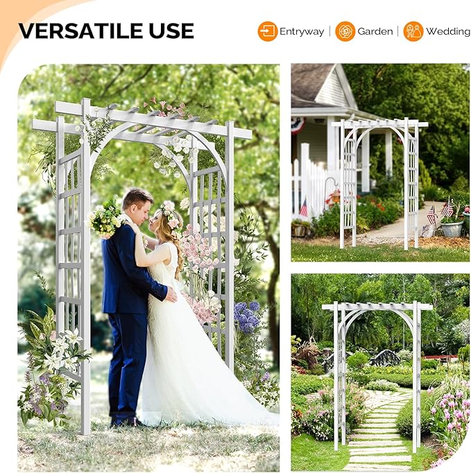 VINGLI Garden Arbor, PVC Wedding Arch for Ceremony Party, Garden Trellis for Climbing Plants Outdoor, Arch Backdrop Stand for Garden, Backyard, Lawn, Wedding