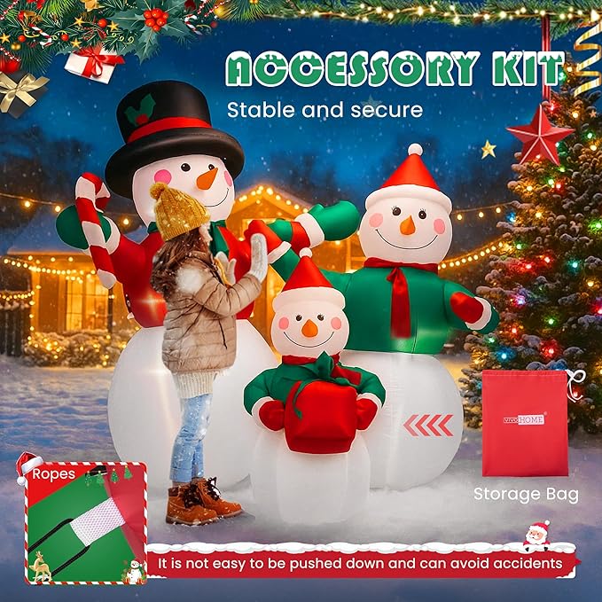VIVOHOME 6FT Christmas Inflatable Outdoor Decoration, Snowman Family, Navidad Blow Up Yard Decor with Built-in LED Light for Lawn, Garden, Party