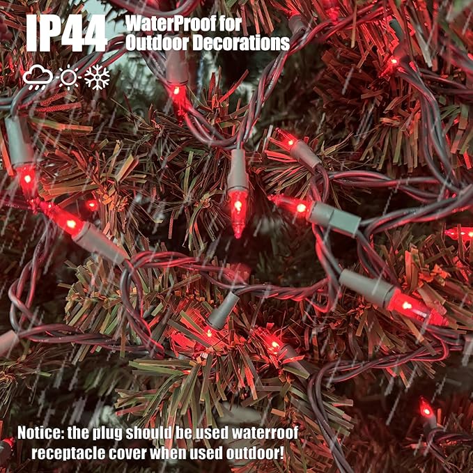 HISHINY Christmas Lights 100 Count Red Christmas Tree String Lights with Green Wire for Outdoor Indoor Christmas Decorations Wedding Decorations Valentines Day Decor,UL Certified (21feet)