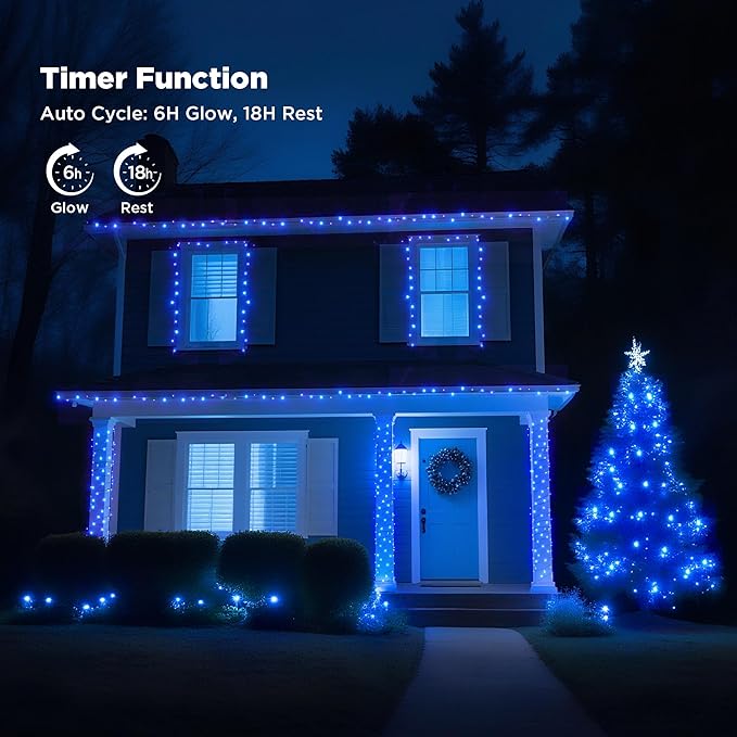 WBao Christmas Lights Indoor Outdoor 300LED 108ft, Super Bright LED Christmas String Lights with UL Certified, 8 Light Modes, Timer, Connectable & Waterproof for Trees, Patio, Xmas Party Decor, Blue