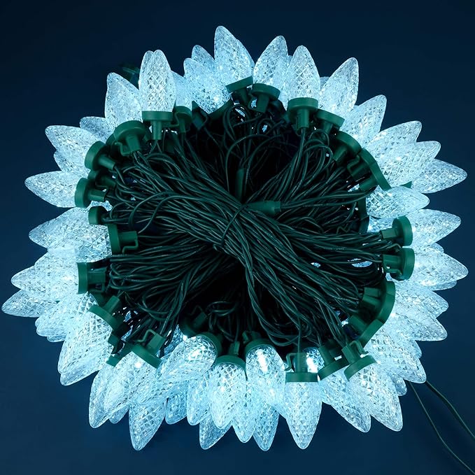 YULETIME Cool White C9 Strawberry LED Christmas Lights, 68 ft 100 Count 8" Spacing Waterproof Holiday String Light (Cool White - C9)