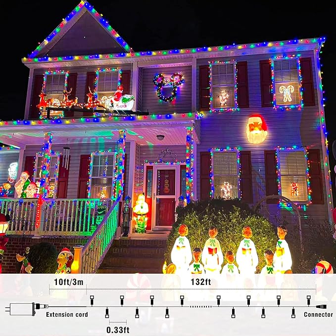 Christmas Lights Indoor, 132FT 400 LED Outdoor String Lights with 8 Modes Waterproof, Plug in Fairy Twinkle Lights Clear Wire for House Bedroom Patio Window Garden Wedding Decorations