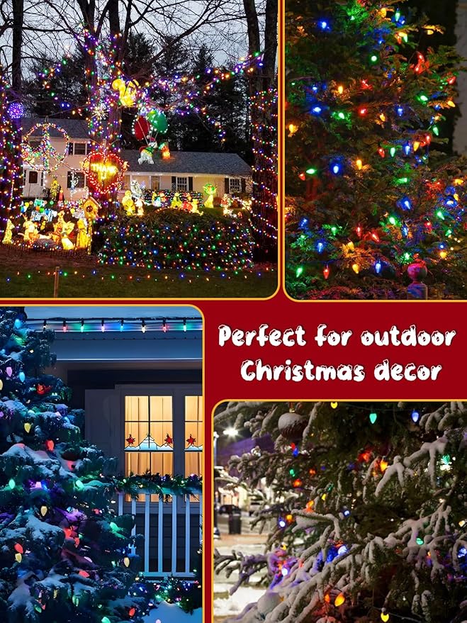 C6 Solar Christmas Lights Outdoor, 100 LED 40FT Christmas Decorations Outdoor Waterproof, Solar String Lights for Outside with 8 Modes, Fairy Twinkle Light for Tree Garden Yard Xmas Decor (Multicolor)