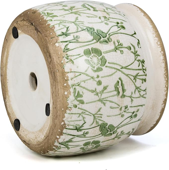 Vintage Ceramic Ice Crack Flower Pot with Drainage Holes, Country Rustic Planters for Indoor and Outdoor,Tuscan Decor,Home,Living Room, Garden Decor, Gardening Gift (Asian)