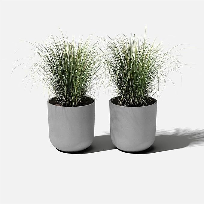 Veradek Round Lima Plastic Planter Pots for Indoor/Outdoor Garden Use, Gray, Suitable for Small to Large Succulent Plants, Flowers, Modern Interior Plants