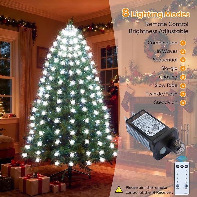 Christmas Tree Lights White Christmas Lights Outdoor Indoor 400Led 10 Lines Christmas Light with 8 Modes and Timer, Fairy Tree Light for Wedding Home Party 6Ft - 9Ft Xmas Trees Decorations(No Remote)