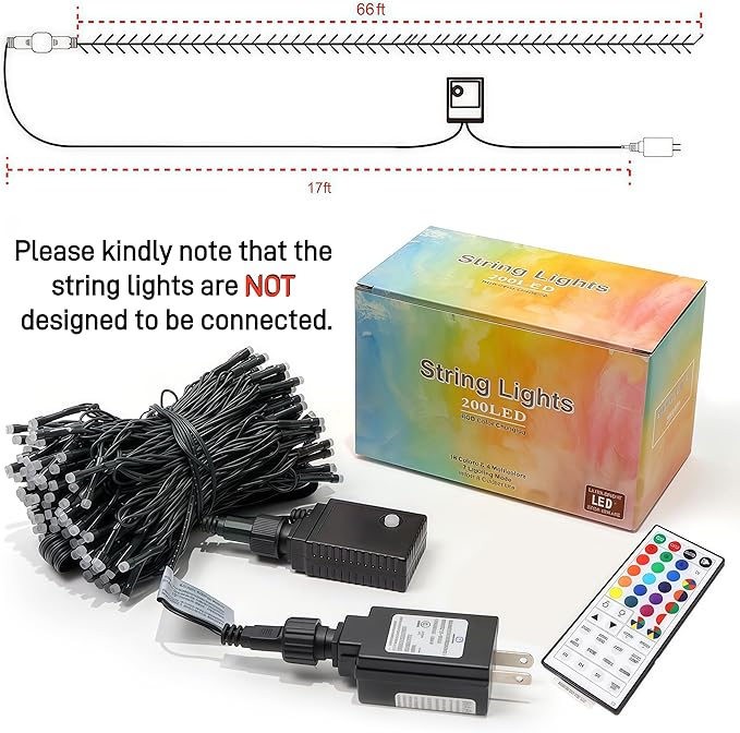 HOME LIGHTING 66ft Christmas Decorative Mini Lights, 200 LED RGB Changing 8 Functional Green Wire Fairy Halloween Lights with Remote Timer, Plug in Indoor Outdoor Xmas Wedding Party Decor