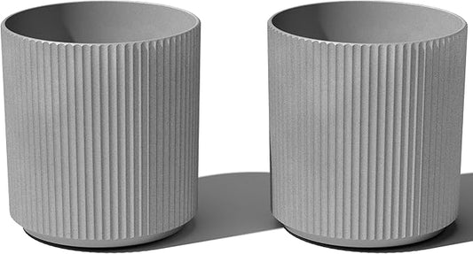 Veradek Round Demi Planter Pots for Indoor/Outdoor Garden Use | Made from Plastic - Concrete Mix with Drainage Holes | Perfect for Small to Large Succulent Plants, Flowers, Modern Interior Plants