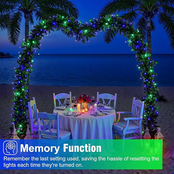 100FT 300 LED Christmas Lights Outdoor, Christmas Tree Lights with 8 Modes Waterproof, Plug in Green Wire String Twinkle Light for Indoor Xmas House Patio Yard Decorations, Blue Green