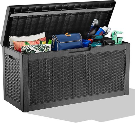 60 Gallon Waterproof Resin Deck Box, UV Resistant Outdoor Storage for Garden, Patio, Porch, Delivery, Black