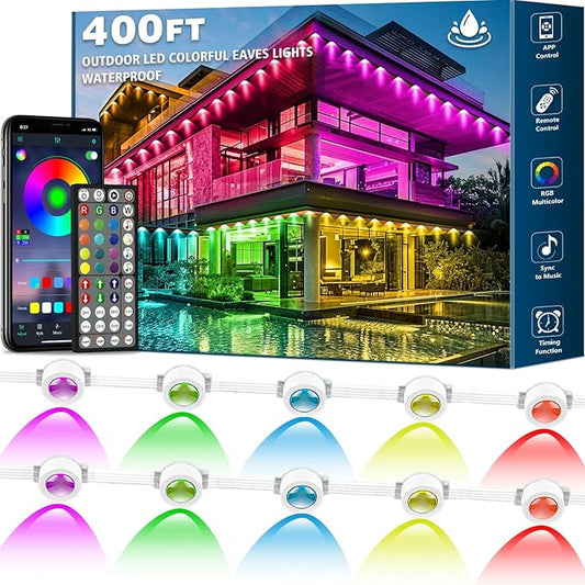 SINLEY Permanent Outdoor RGB Lights,Waterproof Smart LED Eaves Lights with App/Remote Control,for Christmas and All Holiday Decor,Daily and Accent Lighting,House Roof and Garden Lighting (400FT)