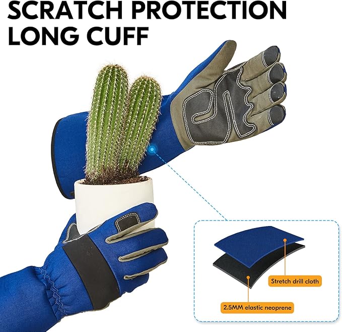 Vgo... Safety Work Gloves Men,Gardening,Long Sleeves Gauntlet,Puncture Proof,Touchscreen(1 Pair,Size L,Blue,AL6608-ML)