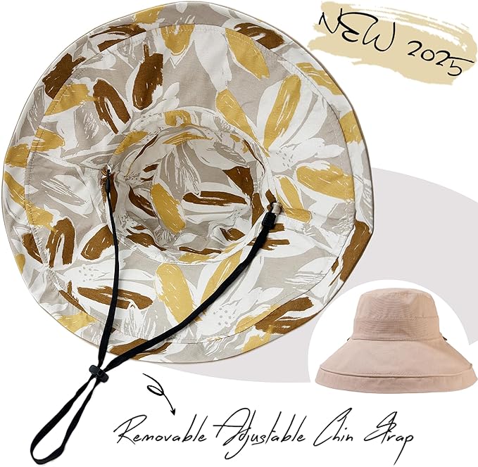 vidsel Womens Sun Hats Wide Brim Reversible Bucket Cotton Hat Packable Summer Travel Cap with Hat Clip,UV Protection