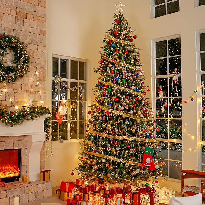 Hykolity 7.5 ft Prelit Christmas Tree, 2933 PE&PVC Realistic Branch Tips, Frasier Grande Christmas Tree with 450 Color Changing Twinkly LED Lights, Metal Stand and Hinged Branches, 10 Colors