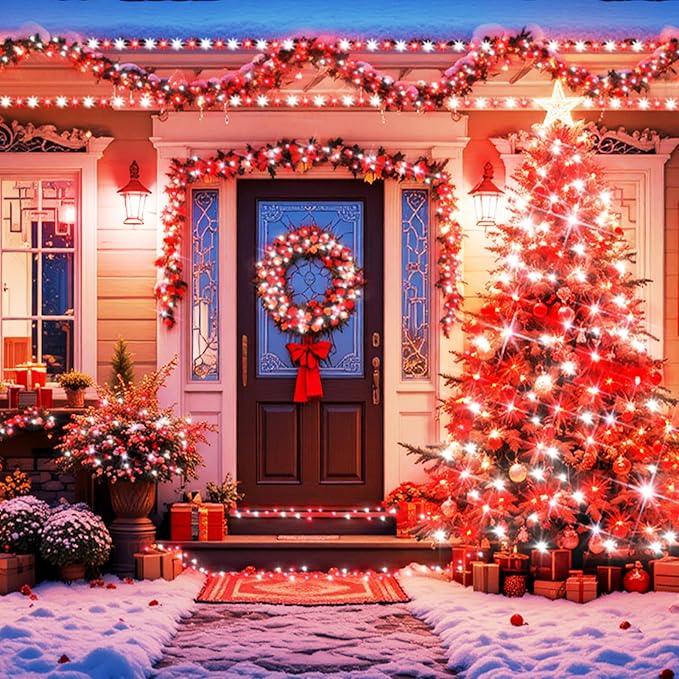 XURISEN Christmas Lights Outdoor 197FT 500 LED Green Wire String Lights 8 Modes with Timer Memory Waterproof Fairy Light Plug in for Xmas Tree Wedding Yard Party Holiday Decorations(Red+White)