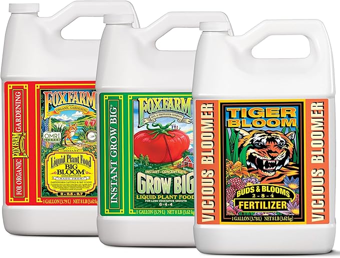 Fox Farm Fertilizer Soil Trio Liquid Nutrient: Tiger Bloom, Grow Big, Big Bloom Gallon Bottles - (Pack of 3-1 Gallon)