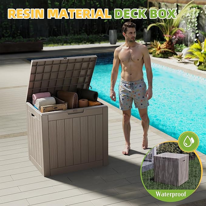 30 Gallon Waterproof Resin Deck Box, UV Resistant Outdoor Storage for Garden, Patio, Porch, Delivery, Grey