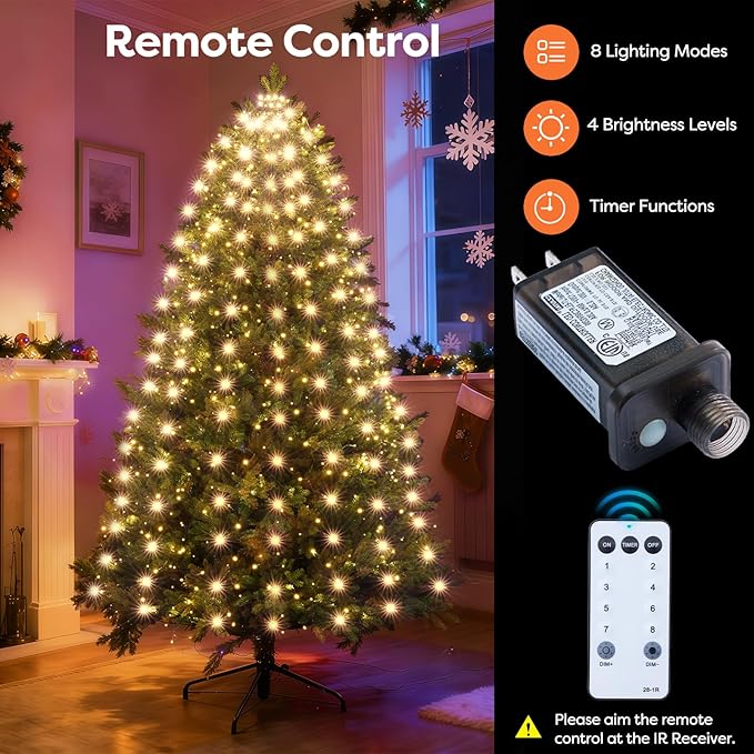 Christmas Tree Lights with Remote 280 LEDs Christmas Lights for Tree with 8 Lighting Modes, Timer and Memory Function, Indoor Outdoor String Lights for 4 ft-7 ft Xmas Tree Decorations(WarmWhite)