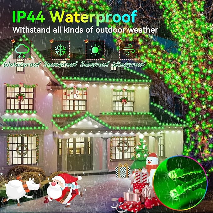Hezbjiti 1000 LED 403 FT Christmas String Lights Outdoor, 8 Lighting Modes IP44 Waterproof Fairy Lights with Timer and Dimmable Function for Home Party Tree Decorations (Green, Clear Wire)