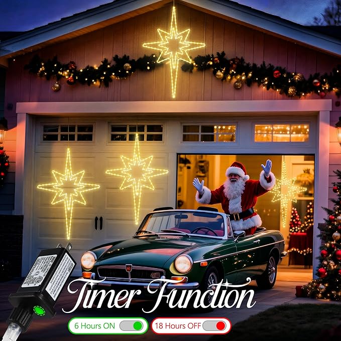 Christmas 45'' Bethlehem Star Lights Decoration - 141LED Outdoor Waterproof Christmas LED North Star Nativity Holy Family Light with Timer for Outdoor Home Party Porch Wall Hanging Light