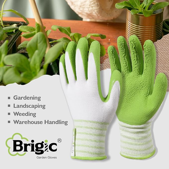 Gardening Gloves, Bamboo Fiber, Touch, Breathable, Rubber Coated, Green & Purple, S to XL