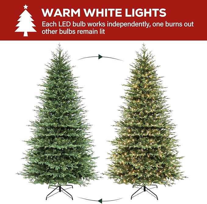 Hykolity 9ft Pre-lit Artificial Christmas Tree with 600 Warm White LED Lights, 5149 PE&PVC Realistic Branch Tips, Metal Stand and Hinged Branches Included
