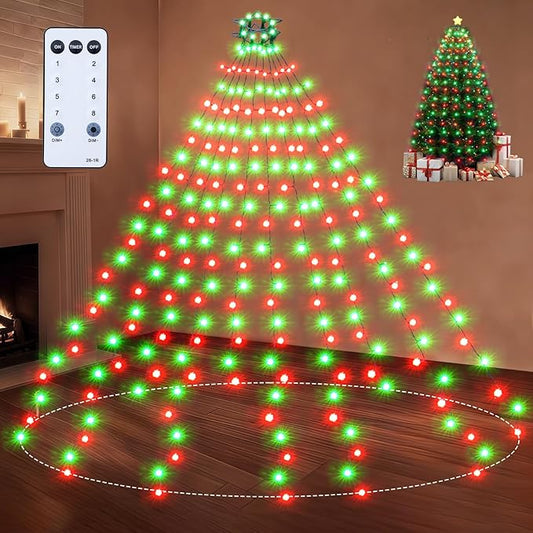 Christmas Tree Lights Red and Green Christmas Lights Outdoor Indoor 280Led 10 Lines with 8 Lighting Modes, Timer and Remote Control, Fairy Lights for Wedding Home Party 4Ft - 7Ft Xmas Tree Decorations