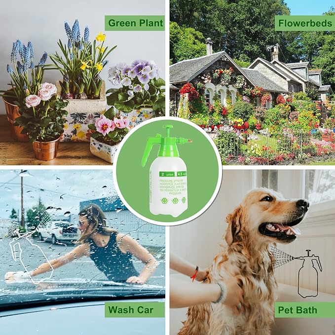 68oz Garden Pump Sprayer, 2L Hand Pressure Sprayer Bottle, 0.5 Gal Lawn Adjustable Sprayer for Plant Mister Spraying Weeds Home Cleaning Watering (Green)