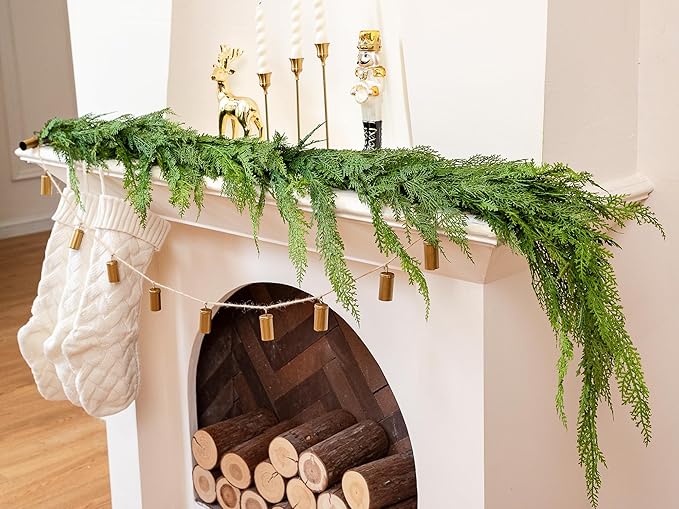 6FT Cedar Garland Realistic Faux Pine Cypress Garland for Mantle Stairs Fireplace Table Front Door Wall Indoor Outdoor Christmas Xmas Decor Holiday Decorations