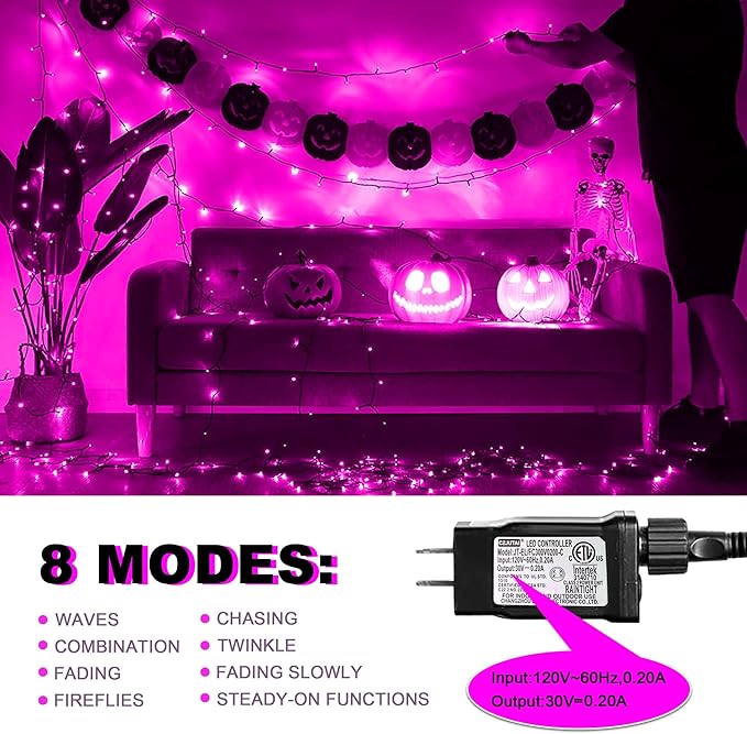 500 LED Pink Christmas Lights,164 FT Outdoor Fairy Lights Plug in, Pink String Lights with 8 Twinkle Modes for Indoor Outdoor Bedroom, Yard, Wedding, Valentines Day Decoration