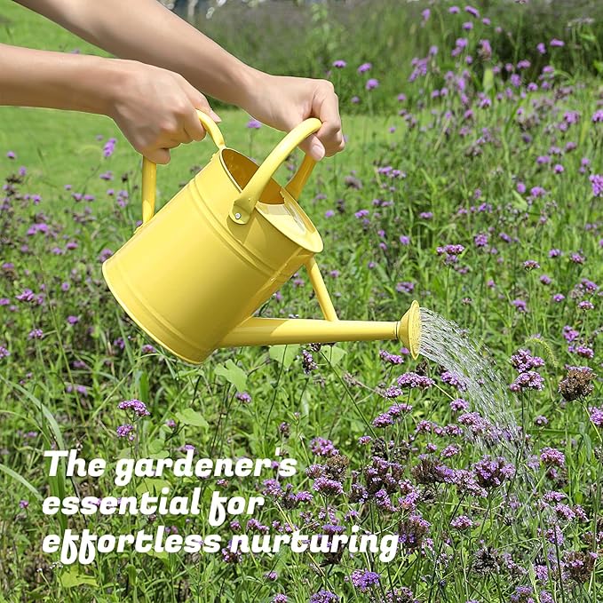 1 Gallon Watering Can for Plants, Watering Cans for Indoor&Outdoor Gardening, Galvanized Steel Watering Pot with Removable Spout, Metal Water Can with Ergonomic Movable Handle(Cute Yellow)