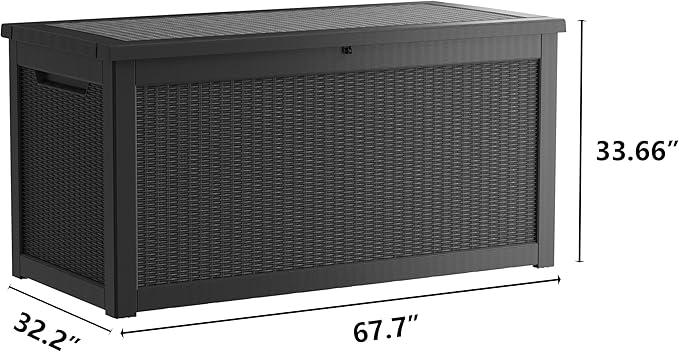 320 Gallon Waterproof Black Deck Box, Lockable Resin Storage Box for Patio Furniture Cushions Garden Tools and Outdoor Delivery Storage