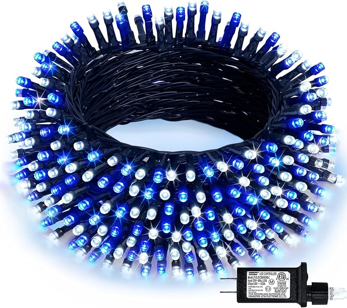 JMEXSUSS 66ft 200 LED Blue and White Christmas Lights, Outdoor Christmas String Lights Plug in, Expandable Christmas Lights for Tree Outside Party Home Decorations, EXS-S-0200