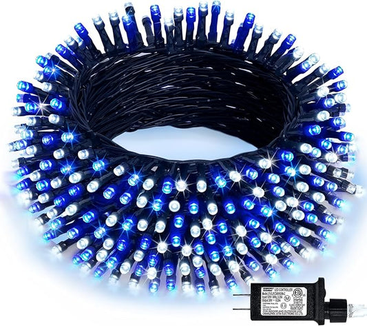 JMEXSUSS 66ft 200 LED Blue and White Christmas Lights, Outdoor Christmas String Lights Plug in, Expandable Christmas Lights for Tree Outside Party Home Decorations, EXS-S-0200